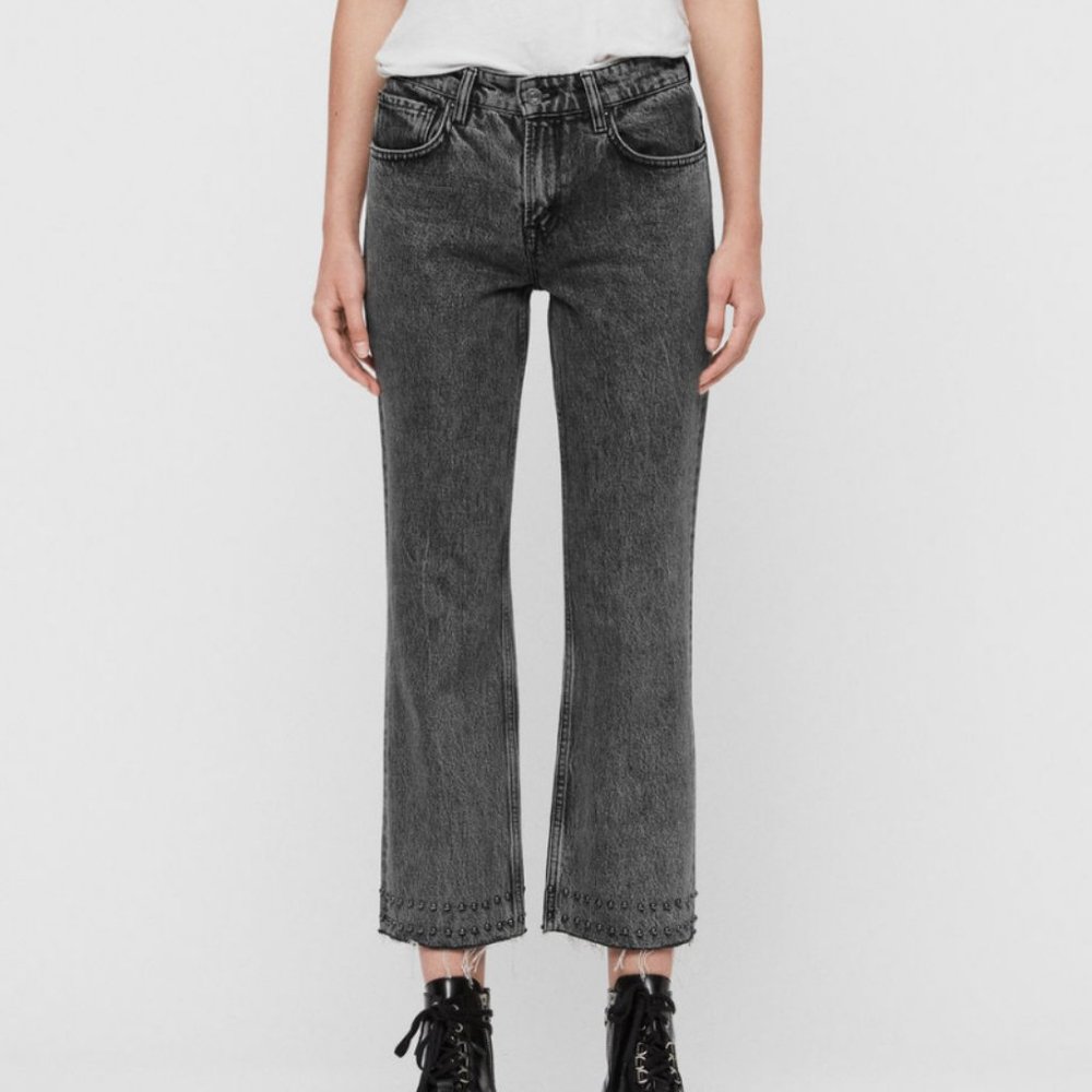 All Saints | Ava Studded Hem Straight Leg HR Jeans